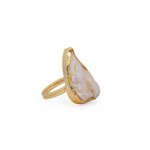 Razare Stone Rings White Pearl Stone Ring in Semi Precious Stone: 18K Gold Plated