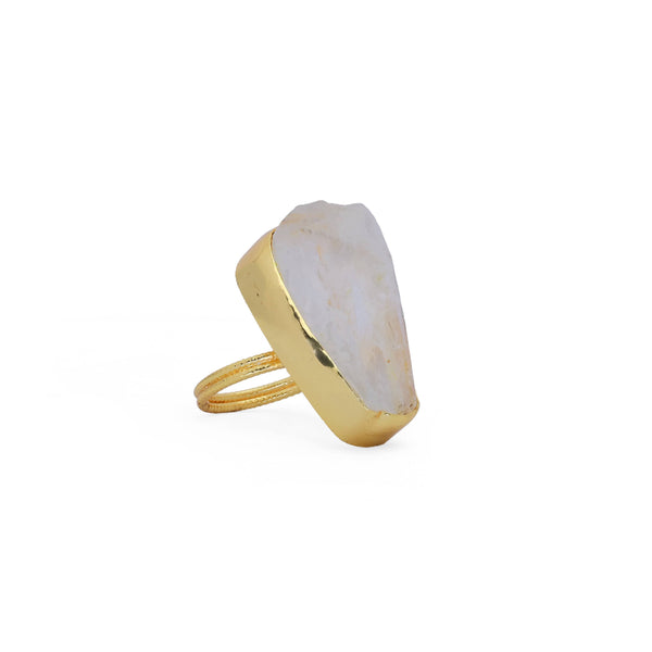 Razare Stone Rings White Quartz Stone Rings in Brass: 18K Gold Plated