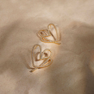 Razare Stone Rings Zirconia Cubic Heart Earrings: 18K Gold Plated