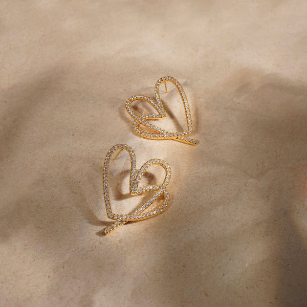 Razare Stone Rings Zirconia Cubic Heart Earrings: 18K Gold Plated