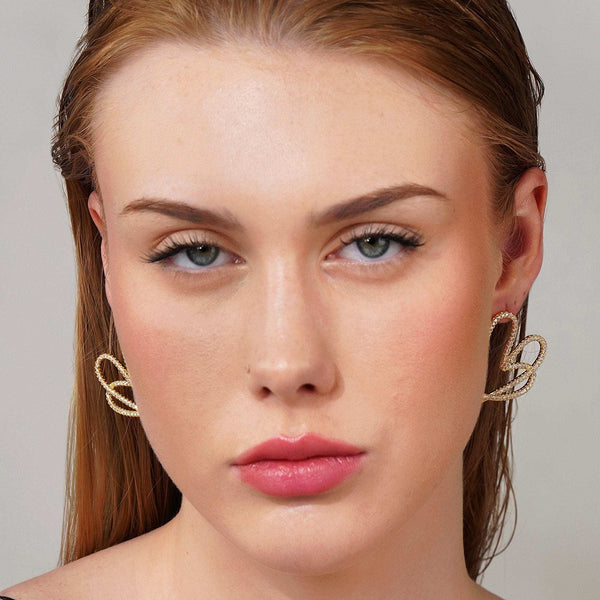 Razare Stone Rings Zirconia Cubic Heart Earrings: 18K Gold Plated