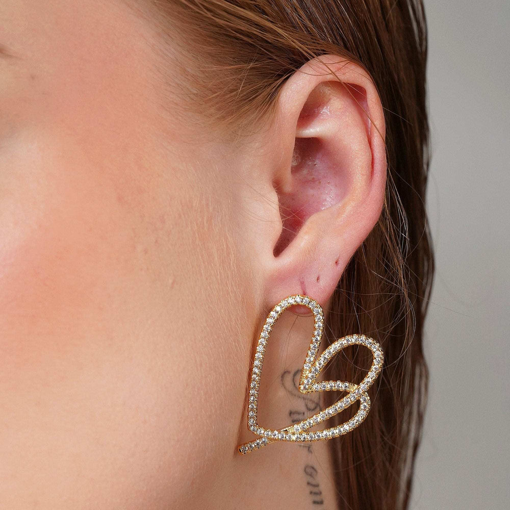 Razare Stone Rings Zirconia Cubic Heart Earrings: 18K Gold Plated