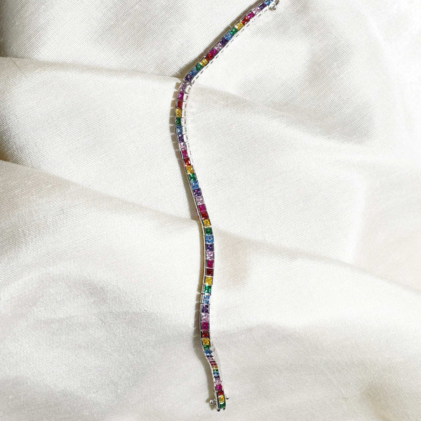 Teesta Braclet 2MM Rainbow Tennis Bracelet: 925 Sterling Silver