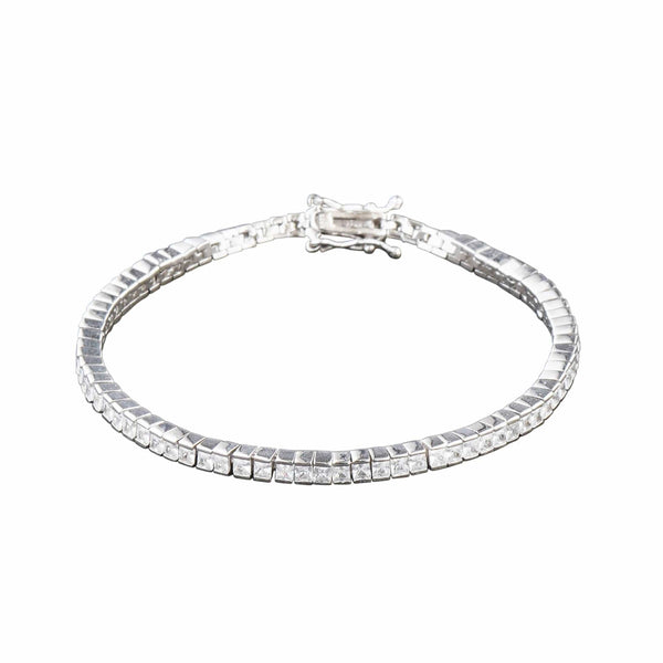Teesta Braclet 3MM Square Cut Stone Tennis Bracelet: 925 Sterling Silver