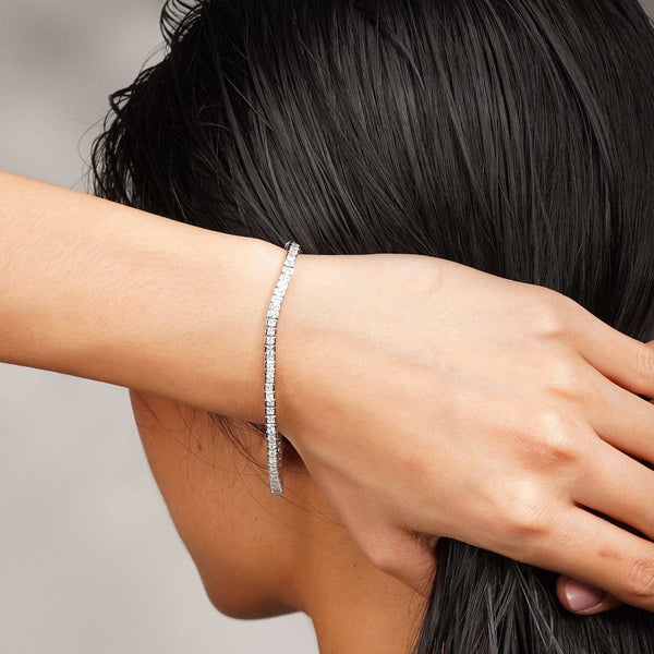 Teesta Braclet 3MM Square Cut Stone Tennis Bracelet: 925 Sterling Silver
