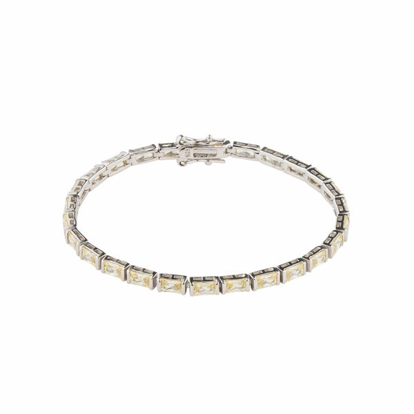 Teesta Braclet Rectangle Crystal Tennis Bracelet: 925 Sterling Silver