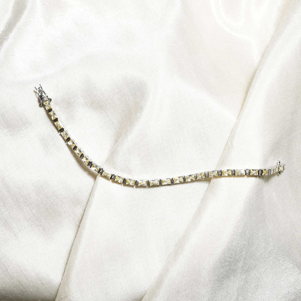 Teesta Braclet Rectangle Crystal Tennis Bracelet: 925 Sterling Silver