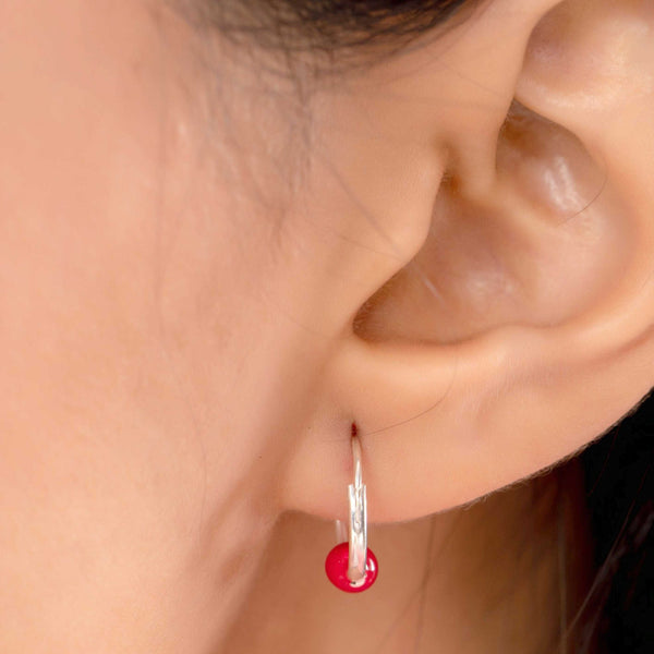 Teesta Dainty Garnet Drop Hoops