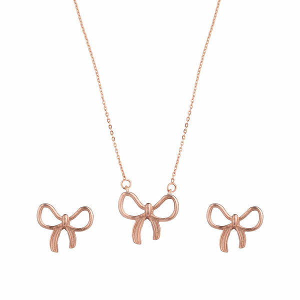 Teesta Earrings Aesthetic Treasuring Bow Earring and Necklace Set: 925 Sterling Silver