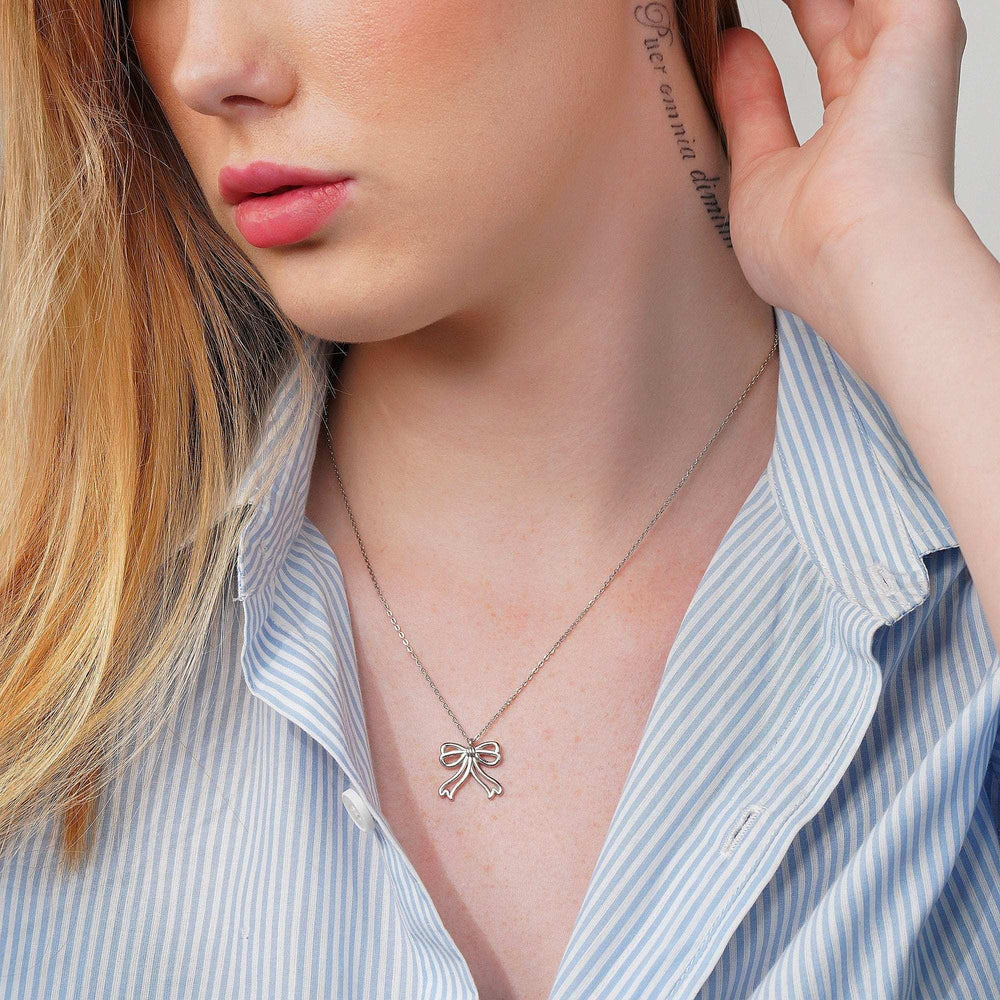 Teesta Earrings Elegant Bow-Style Silver Necklace: 925 Sterling Silver