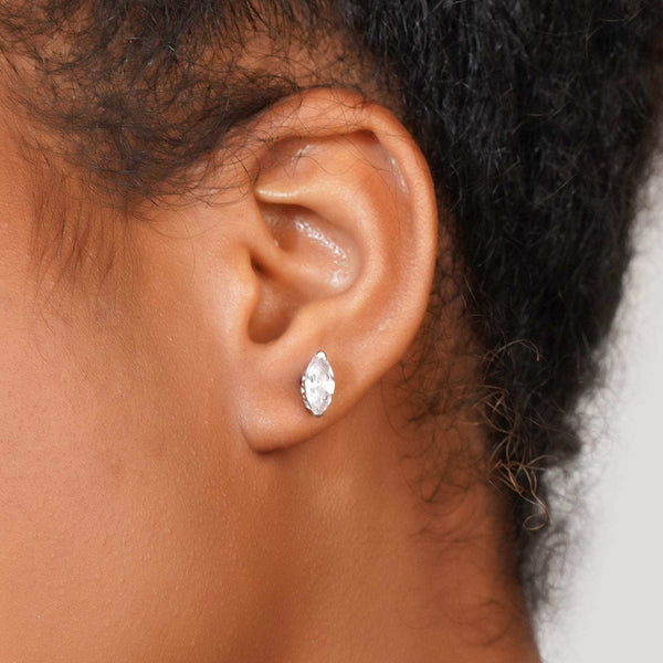 Teesta Earrings Half Crescent Silver Stud: 925 Sterling Silver