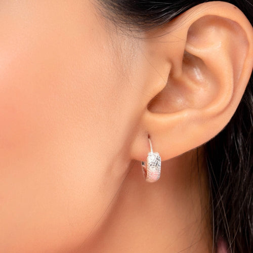 Teesta Earrings Pattern 1 Geometric Harmony Silver Hoops