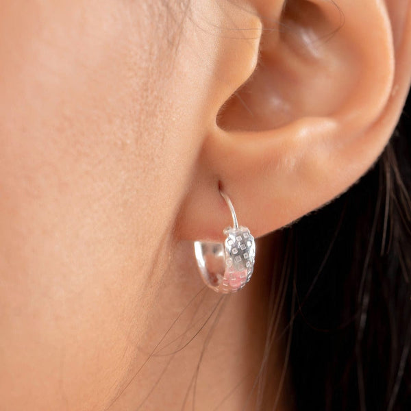 Teesta Earrings Pattern 2 Geometric Harmony Silver Hoops