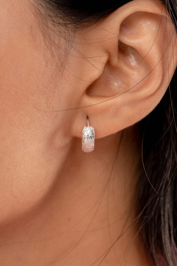 Teesta Earrings Pattern 3 Geometric Harmony Silver Hoops