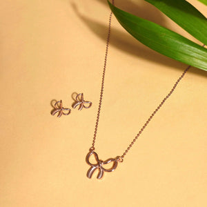 Teesta Earrings Rose gold Aesthetic Treasuring Bow Earring and Necklace Set: 925 Sterling Silver