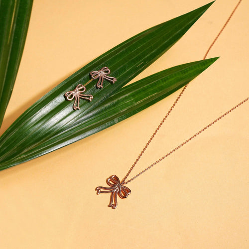Teesta Earrings Rose gold Elegant Bow-Style Silver Necklace: 925 Sterling Silver