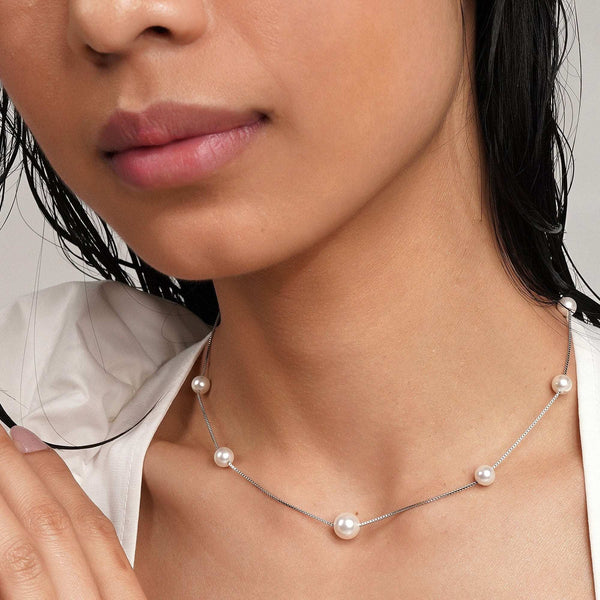 Teesta Necklace One layer Pearly Necklace: 925 Sterling Silver