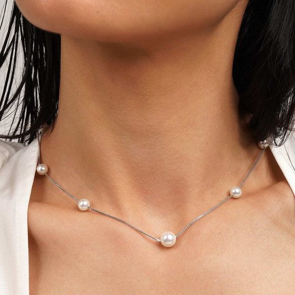 Teesta Necklace One layer Pearly Necklace: 925 Sterling Silver