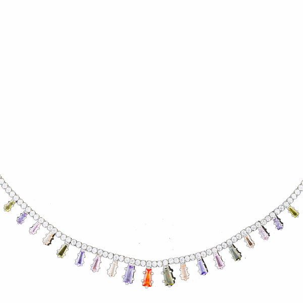 Teesta Necklace Queen Style Zirconia Stone Necklace: 925 Sterling Silver