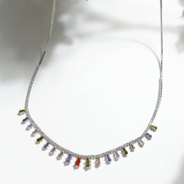 Teesta Necklace Queen Style Zirconia Stone Necklace: 925 Sterling Silver