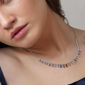 Teesta Necklace Queen Style Zirconia Stone Necklace: 925 Sterling Silver