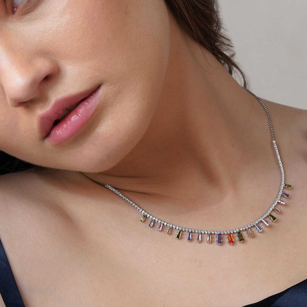 Teesta Necklace Queen Style Zirconia Stone Necklace: 925 Sterling Silver