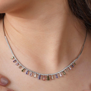 Teesta Necklace Queen Style Zirconia Stone Necklace: 925 Sterling Silver