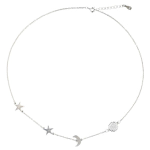 Teesta Necklace Stars to Moon Silver Necklace: 925 Sterling Silver