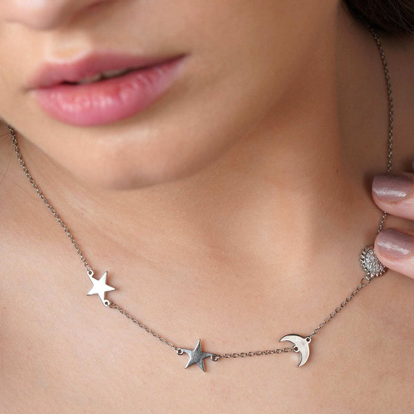 Teesta Necklace Stars to Moon Silver Necklace: 925 Sterling Silver