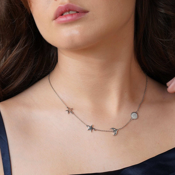 Teesta Necklace Stars to Moon Silver Necklace: 925 Sterling Silver