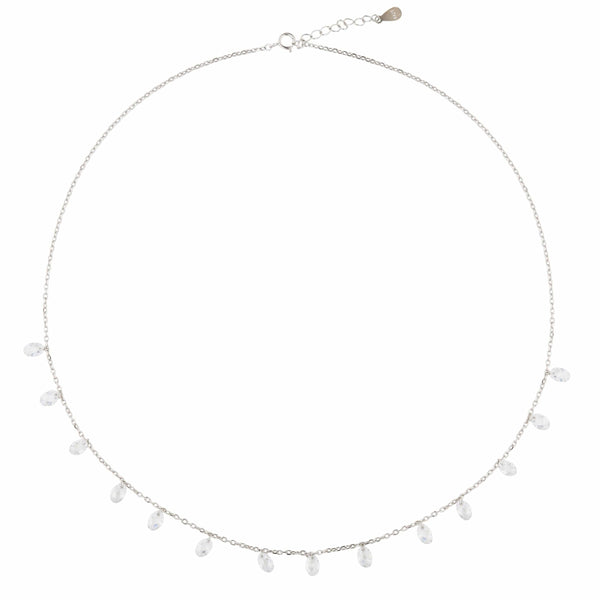 Teesta Necklace Swarovski Crystal Drill Stone Necklace: 925 Sterling Silver