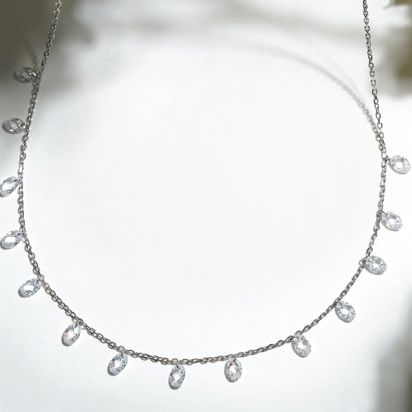 Teesta Necklace Swarovski Crystal Drill Stone Necklace: 925 Sterling Silver