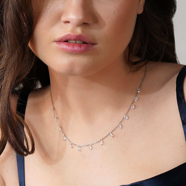 Teesta Necklace Swarovski Crystal Drill Stone Necklace: 925 Sterling Silver