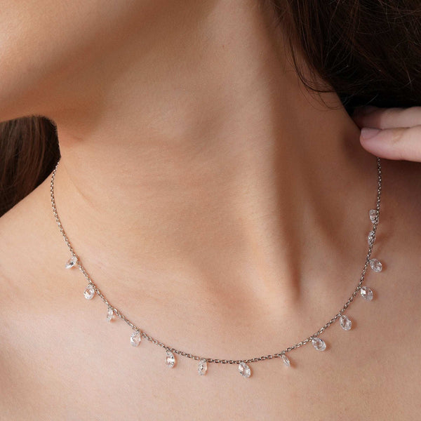 Teesta Necklace Swarovski Crystal Drill Stone Necklace: 925 Sterling Silver