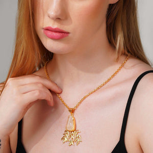 Teesta Necklace Tree Style Quartz Pendant in Semi Precious Stone: 18K Gold Plated