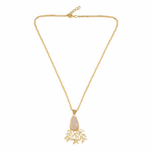 Teesta Necklace Tree Style Quartz Pendant in Semi Precious Stone: 18K Gold Plated