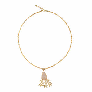 Teesta Necklace Tree Style Quartz Pendant in Semi Precious Stone: 18K Gold Plated