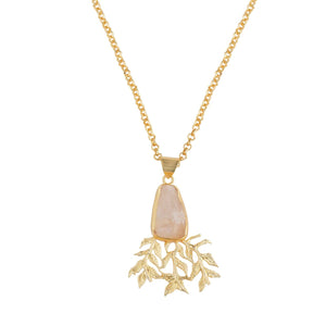 Teesta Necklace Tree Style Quartz Pendant in Semi Precious Stone: 18K Gold Plated
