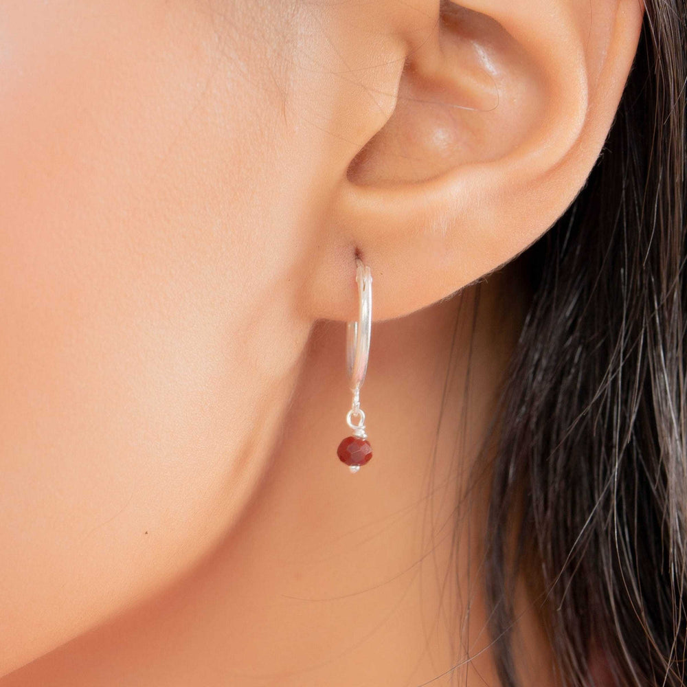 Teesta Sterling Silver Garnet Drop Hoops