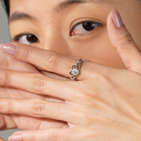 Teesta Stone Rings Royal Crown Adjustable Lab Grown Moissanite Solitaire Diamond Ring 0.50 Carat