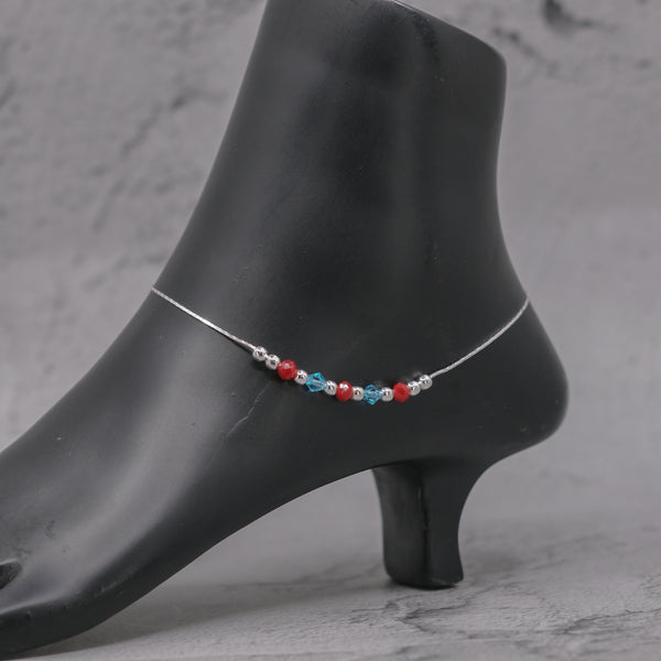 Teesta Teesta 925 Silver Crystal Bead Anklet