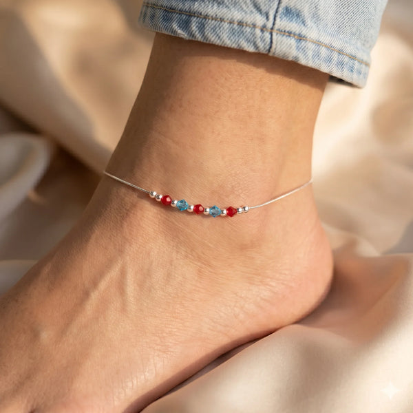 Teesta Teesta 925 Silver Crystal Bead Anklet