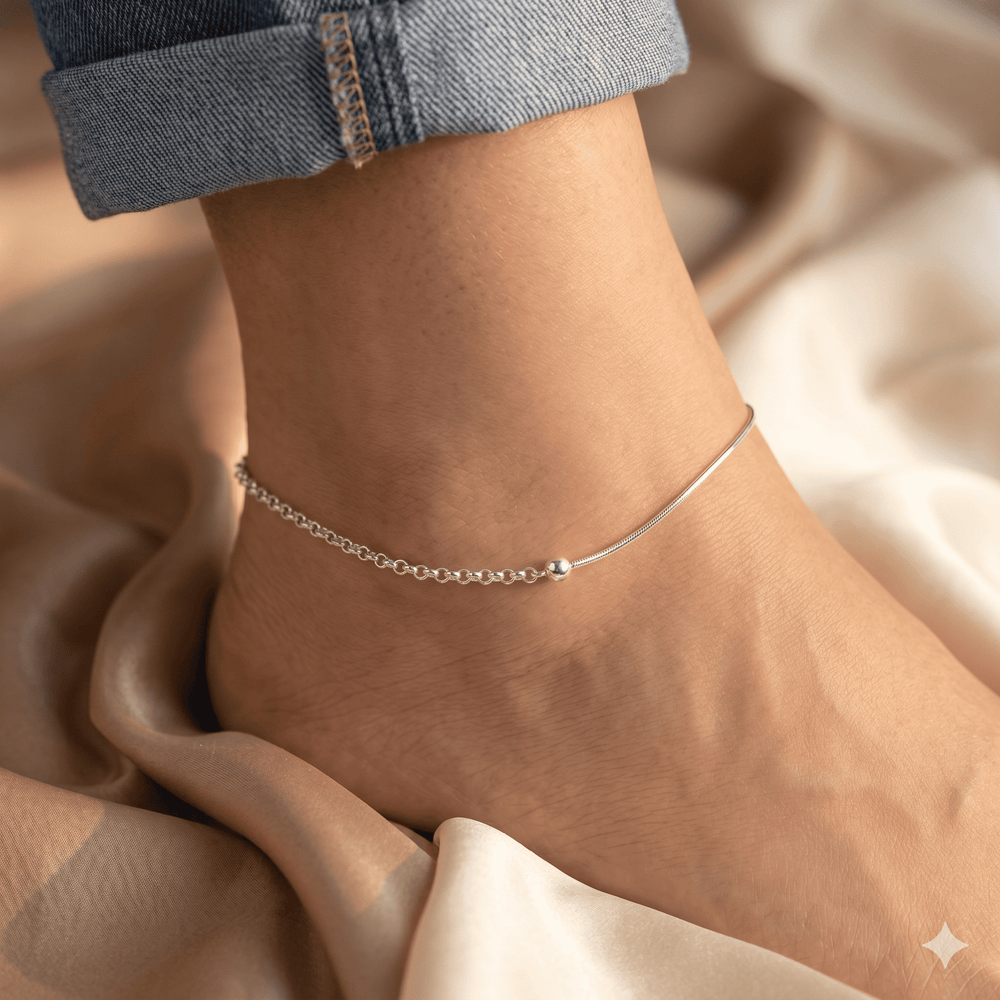 Teesta Teesta 925 Silver Dual Chain Anklet