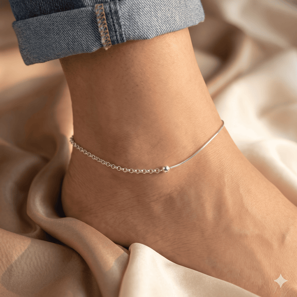 Teesta Teesta 925 Silver Dual Chain Anklet