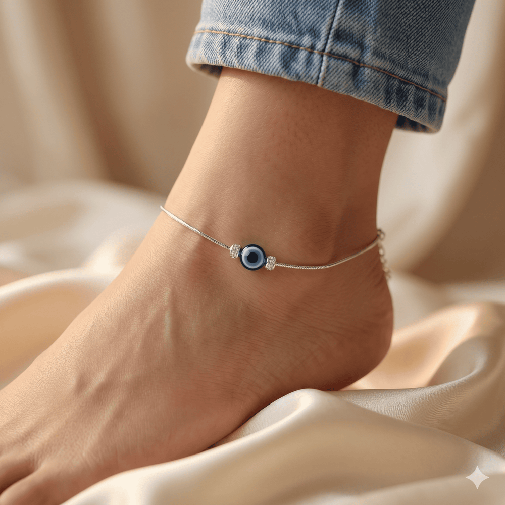 Teesta Teesta 925 Silver Evil Eye Charm Anklet