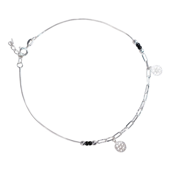 Teesta Teesta 925 Silver Floral Charm Anklet