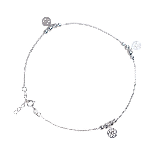 Teesta Teesta 925 Silver Floral Charm Bead Anklet