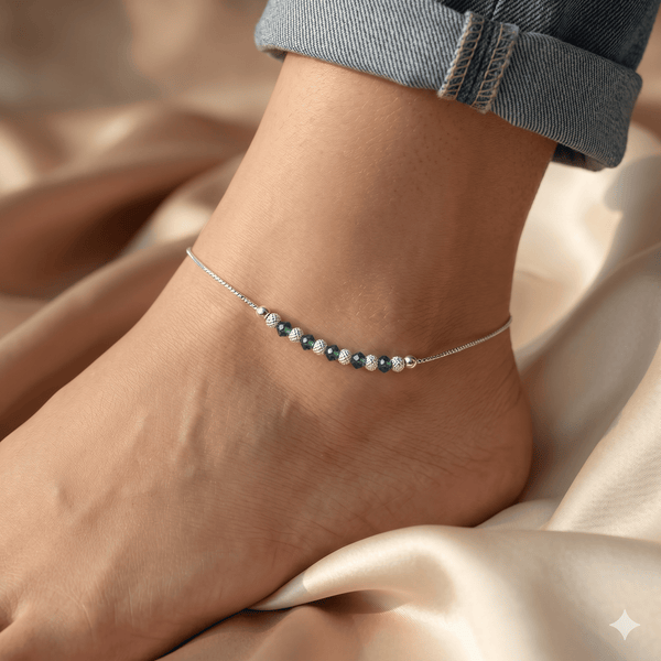 Teesta Teesta 925 Silver Green Crystal Anklet