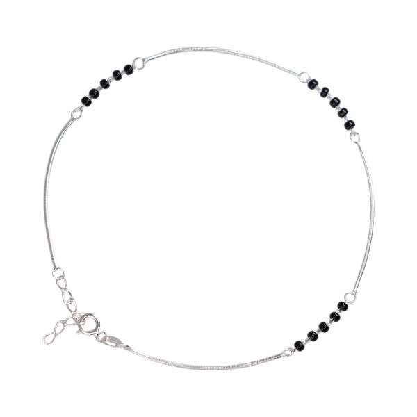 Teesta Teesta 925 Silver Minimal Black Bead Anklet