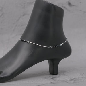 Teesta Teesta 925 Silver Minimal Black Bead Anklet